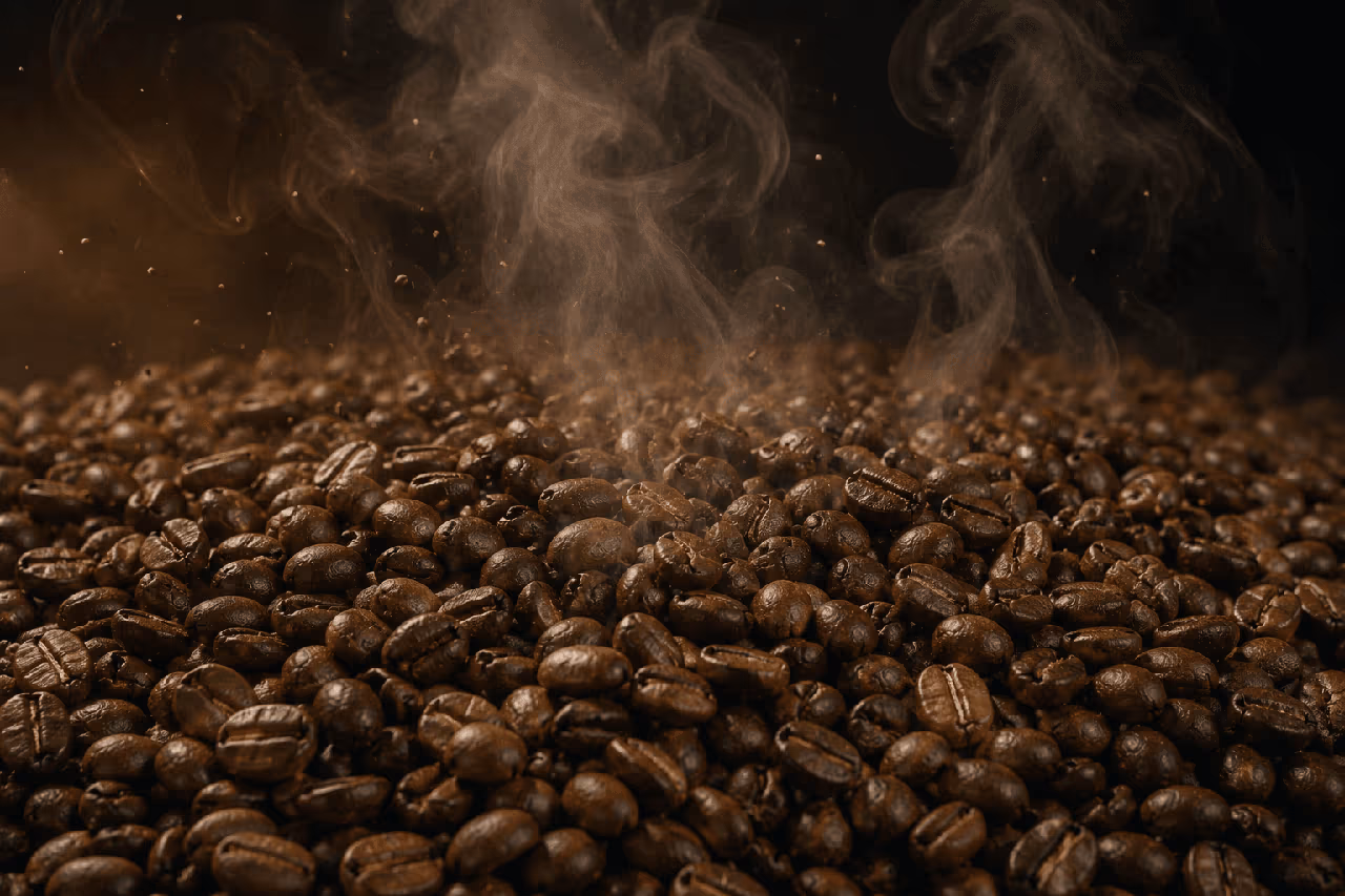 Grains de café fraîchement torréfiés pendant leur période de dégazage