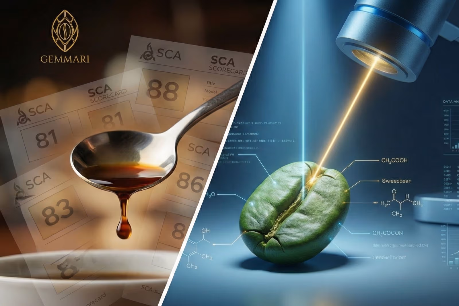 Illustration conceptuelle d’une évaluation sensorielle du café et du score SCA