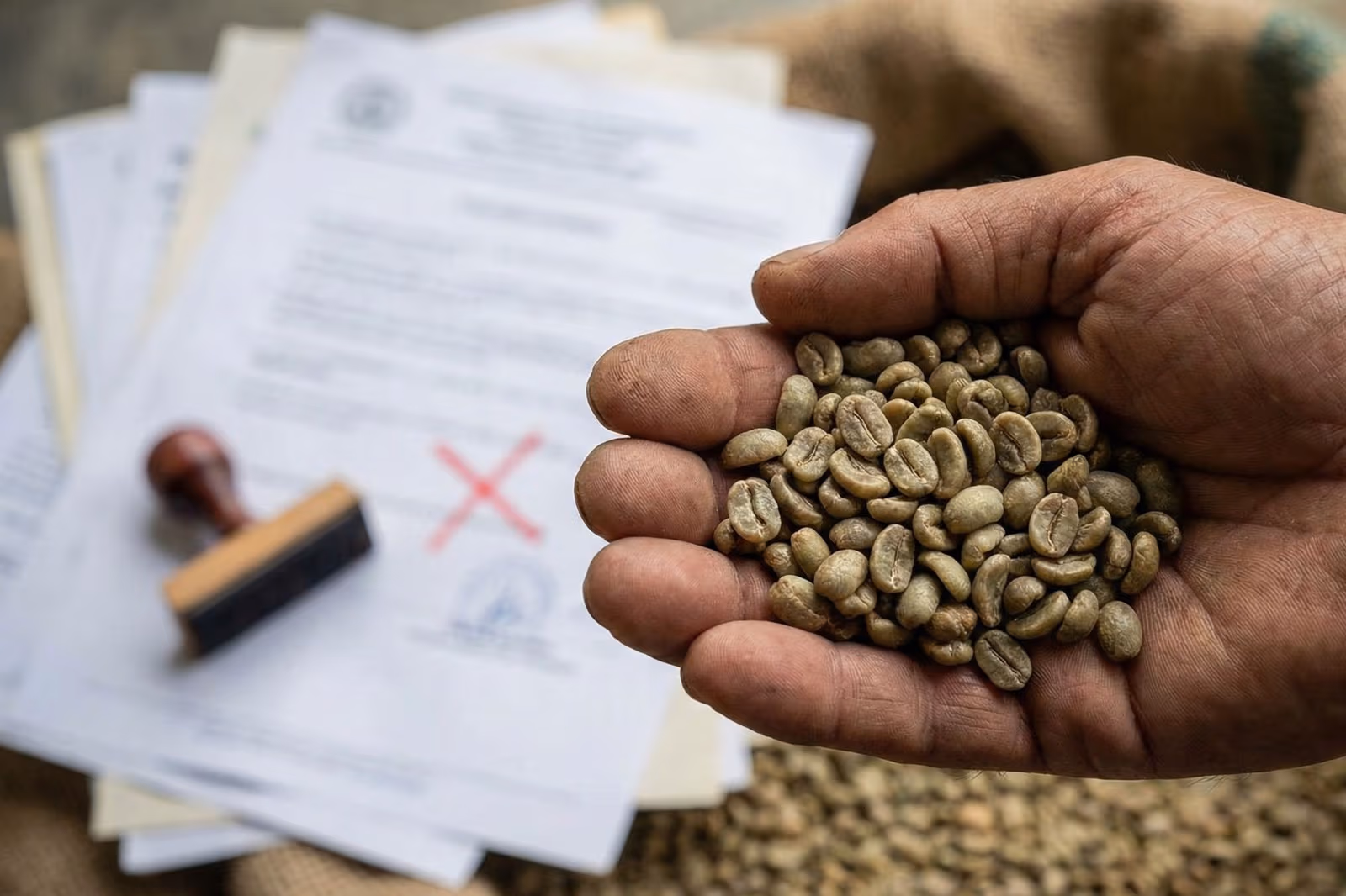 Analyse de grains de café à la main pour évaluer leur qualité et leur traçabilité